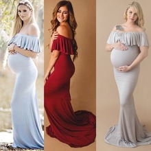Vestido de maternidade para sessão fotográfica, roupa para maternidade com gola plissada, adereço para fotos, 2019 2024 - compre barato