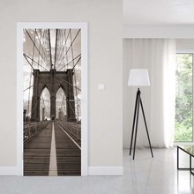 3D наклейка на дверь Бруклин мост в Нью-Йорк для гостиной спальни ПВХ Самоклеящиеся обои виниловые водонепроницаемые настенные стикеры s 2024 - купить недорого