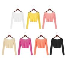 Women Sexy Slim Semi-transparent Mesh Crop Tops Girl Long Sleeve Short T-Shirts Tees Single Layer 2024 - buy cheap