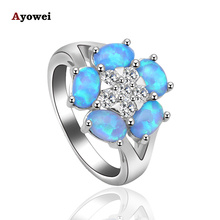 Romantic style wedding accessories for women Blue fire Opal Silver Stamped zircon fashion jewelry Rings USA Size #6#7#8#9 OR704A 2024 - buy cheap