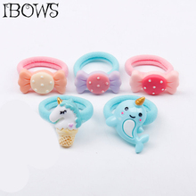 5 Pçs/lote Kawaii Acessórios de Cabelo Para Crianças Faixas de Cabelo de Nylon Unicórnio/Doces/Trevo Corda Elástica Do Cabelo Para As Meninas Do Bebê Headwear 2024 - compre barato