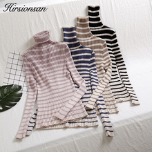 Hirsionsan camisola listrada com gola tartaruga, pulôver feminino slim com manga comprida de malha, básico quente, outono e inverno 2019 2024 - compre barato