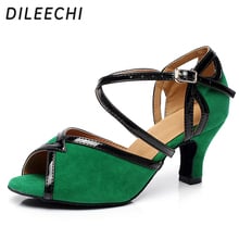 DILEECHI-zapatos de baile latino de terciopelo verde para mujer, calzado femenino para adultos, exterior, blanda de salón, Salsa, samba, Tango 2024 - compra barato