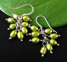 Elegant 100% Genuine Freshwater Pearl Dangle Earrings For Women,Handwork Green Rice Pearl Jewellery 2024 - buy cheap