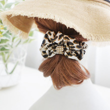 Fashion Leopard Print Girls hair accessories Rhinestone flower headband rubber band elastic hair bands Hair Ornaments 2024 - buy cheap
