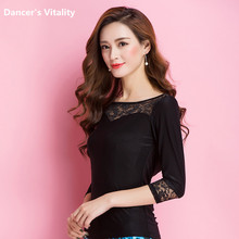 Camiseta negra de baile latino para mujer, traje de baile latino de manga larga, ropa de baile moderno para mujer, S-XXL 2024 - compra barato
