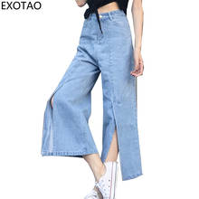 EXOTAO Vintage Split Wide Leg Denim Pants for Women Ankle-Length High Waist Jeans Female 2017 Autumn Vaqueros Pantalones Mujer 2024 - buy cheap