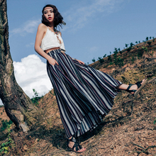 LZJN Culottes Pants for Women 2020 Summer Chiffon Cropped Trousers Vintage Bottoms Elastic High Waist Striped Wide Leg Pants 2024 - buy cheap