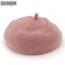 Silicone oqin boina feminina plana, chapéu quente de inverno para mulheres, de lã, boina, chapéu de malha, osso feminino, boné fofo 2024 - compre barato