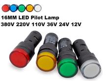 16 мм Светодиодная лампа Пилотная лампа сигнальный индикатор светло-синий зеленый красный белый желтый 12 в 24 в 36 в 110 В 220 В 380 В 2024 - купить недорого