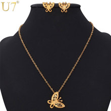 U7-Conjunto de collar y pendientes de mariposa para mujer, juego de joyas románticas de Color dorado y plateado, S403 2024 - compra barato