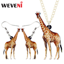 WEVENI Original Acrylic Jungle Giraffe Earrings Necklace Chain Collar Wild African Animal Jewelry Sets For Women Girls Party 2024 - buy cheap