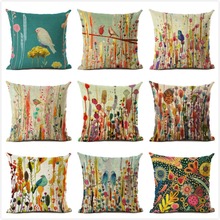 Animal Bird Pattern Cushion Cover Bird Cotton Linen Decorative Pillowcase For Sofa Plant Pillow Case Cover kussensloop almohada 2024 - buy cheap