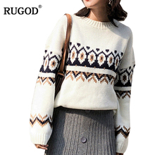 RUGOD 2019 New Autumn Winter Female Sweater Fashion O Neck Long Sleeve Geometric Oversized Knitted Pullover For Women Tops 2024 - buy cheap
