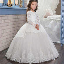 Long Sleeves First Communion Dress Princess Flower Girl Dress For Wedding Custom Made Corset Back 2024 - buy cheap