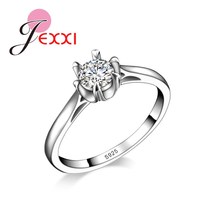 Anel de casamento feminino com strass, anel de casamento estilo simples com faixa de prata brilhante de cristal zircônio anéis de dedo com logotipo 2024 - compre barato