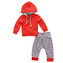 Autumn Winter  Newborn Kids Baby Boy Girl Outfits Clothes Long Sleeve Hooded Top + Striped Pants Baby Clothing Set 2024 - buy cheap