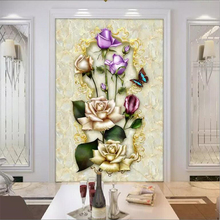 wellyu papel de parede Custom mural 3d photo wallpaper beautiful rose and butterfly marble entrance aisle 3d wallpaper murals 2024 - buy cheap