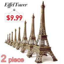 Hot Sale! 2pcs/set (22cm+18cm) Bronze Tone Paris Eiffel Tower Figurine Statue Antique Home Decoration Vintage Metal Crafts Model 2024 - buy cheap