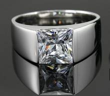 Мужское кольцо AU585 Awesome, однотонное кольцо из белого золота 14 к, 7*7, превосходное АЛМАЗНОЕ КОЛЬЦО принцессы, Moissanite, мужское кольцо для помолвки, 2CT, украшения 2024 - купить недорого