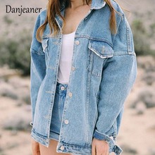 Danjeaner  BF Wind Loose Large Size Denim Jacket Female Turn Down Collar Coat Casual Jean Jackets Frayed Pattern Basic Coat 2024 - buy cheap