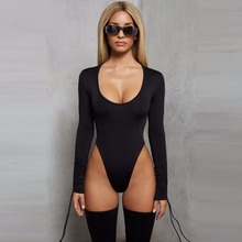 2019 New Long Sleeve Lace Up Sexy Bodycon Bodysuit Mulheres O Neck Bandage Skinny Partido Macacões Rompers Womens Jumpsuit Ocasional 2024 - compre barato