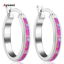 Super proveedor de aniversario, regalo para el amante de la púrpura ópalo de fuego de plata estampado pendientes de argolla al por mayor joyería de moda OE474A 2024 - compra barato