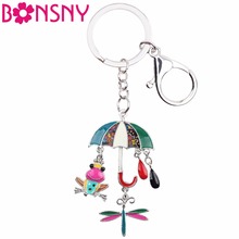 Bonsny Animal Enamel umbrella Frog Dragonfly RAIN Key Chain Women Keyrings Gift HandBag Charms Keychain Car key Charms Jewelry 2024 - buy cheap