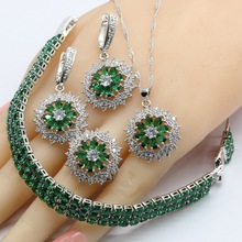 Conjuntos de joias femininas de prata 925, esmeralda verde, colar, pingente, pulseiras, brincos, caixa de presente 2024 - compre barato
