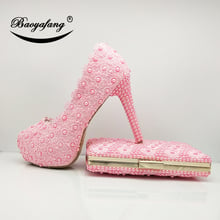 Baoyafang bebê rosa flor sapatos de casamento com correspondência sacos senhoras plataforma sapatos mulher 12cm salto alto sapatos e bolsas dedo do pé redondo 2024 - compre barato