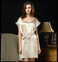 Женское атласное платье для сна SLKSCF, Элегантная ночная рубашка из натурального шелка с вышивкой, удобное платье для сна 2024 - купить недорого