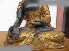 15-дюймовый Тибетский народный храм, старинная бронзовая позолоченная статуя Будды сакамуни амитабиха 2024 - купить недорого