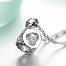 KOFSAC New Fashion 925 Silver Necklace For Women Wedding Party Shiny Crystal CZ Love Heart Cube Pendant Necklace Jewelry Gifts 2024 - buy cheap