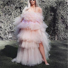 2019 Special Design Pink High Low Evening Party Dresses Elegant Off Shoulder Tiered Ruffle Long Prom Gown Custom Plus Size 2024 - buy cheap