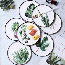 Vajilla de porcelana de plantas verdes de estilo nórdico, artículos de mesa plato para cena, plato de cerámica para Postres, 1 unidad 2024 - compra barato