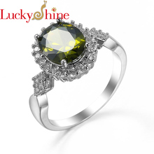 Luckyshine For Women Oval Green Peridot Gems Rings Jewelry Fashion Flower Vintage Silver Jewelry Accessories Rings USA Australia 2024 - buy cheap