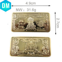 5 Dollar American Fake Money Design Gold Bar 24k 999.9 Gold Plated Fake Bars Home Decorative Metal Crafts with Plastic Case 2024 - buy cheap