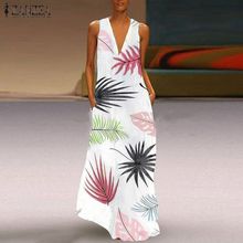 2020 ZANZEA Fashion Sundress Women Sexy V Neck Sleeveless Long Maxi Dress Summer Bohemian Printed Party Loose Vestido Femme Robe 2024 - buy cheap