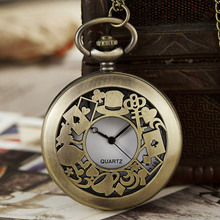 Vintage alice no país das maravilhas relógios de bolso feminino bronze antigo relógio pingente colar corrente fob relogio de bolso presentes para homem 2024 - compre barato