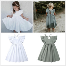 Children's Clothing Twirl Dress Baby Girls White Causal Princess Dresses Trendy Kid Girl Short Sleeve Ruffle Party Lace-Up Dress 2024 - buy cheap