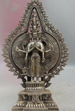 15 "Китай Тибет серебро Kwan-yin Avalokitesvara Guanyin статуя Будды Бодхисаттва 2024 - купить недорого