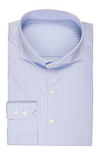 Мужская приталенная рубашка в полоску, голубая полосатая рубашка из 100% хлопка с широким вырезом на воротнике и двумя пуговицами на широких манжетах 2024 - купить недорого
