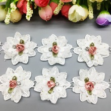 20x Rose Flower Diamond 3D Embroidered Lace Trim Applique Trimming Ribbon Fabric Sewing Craft Handmade Wedding Dress Decoration 2024 - buy cheap