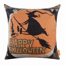 LINKWELL-funda de almohada de arpillera, 18x18 pulgadas, Decoración Retro feliz para Halloween, naranja, bruja, calabaza, fantasma, regalo de temporada 2024 - compra barato