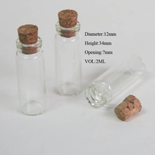 50 x  2ml Lovely Small Glass Bottle Tiny Clear Empty Wishing Glass Message Vial With Cork Stopper 12mm*34mm 2024 - buy cheap