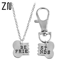 2pcs/Set Dog Bone Best Friends Charm Necklace & Keychain Handstamped BFF Bones Friendship Jewelry 2024 - buy cheap