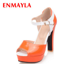 ENMAYLA Mixed Colors High Heels Peep Toe Sandals Women Buckle Strap Shoes Woman Size 43 Orange Summer Platform Sandals Shoes 2024 - buy cheap