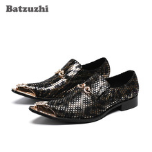 Batzuzhi Italy Style Men's Shoes Pointed Metal Tip Genuine Leather Dress Shoes Men Black Zapatos Hombre Slip On Formal Business 2024 - buy cheap