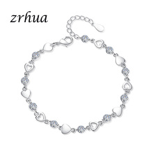 ZRHUA Original Silver 925 Crystal Heart Bracelet with Clear AAA+ Zircon Stone Charm Bracelet Bangle for Women Female Jewellery 2024 - buy cheap