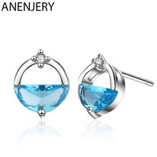ANENJERY 925 Sterling Silver Zircon Water Spring Stud Earrings For Women Small Ear Jewelry S-E890 2024 - buy cheap